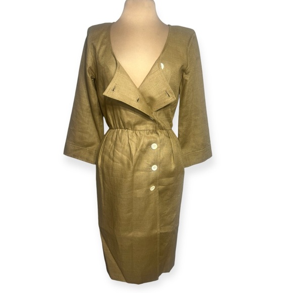 70’s vintage Yves Saint Laurent rive gauche button down linen dress in flax tan - Picture 7 of 10